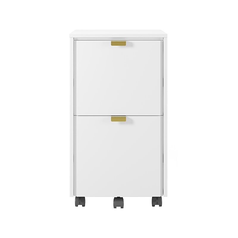 Whalen Breenly 2-Drawer Mobile Vertical File Cabinet, Letter/Legal Size, 28"H x 16"W x 20.63"D, Off-White/Gold (SPUS-BRMF-WH) image 1