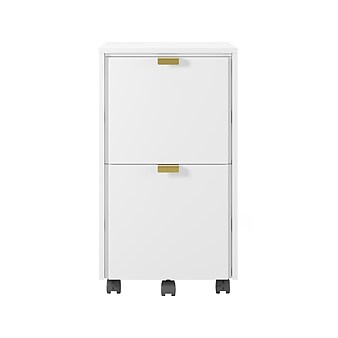 Whalen Breenly 2-Drawer Mobile Vertical File Cabinet, Letter/Legal Size, 28"H x 16"W x 20.63"D, Off-White/Gold (SPUS-BRMF-WH)