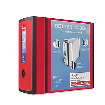Staples 5" 3-Ring Better Binder, Red (27924)
