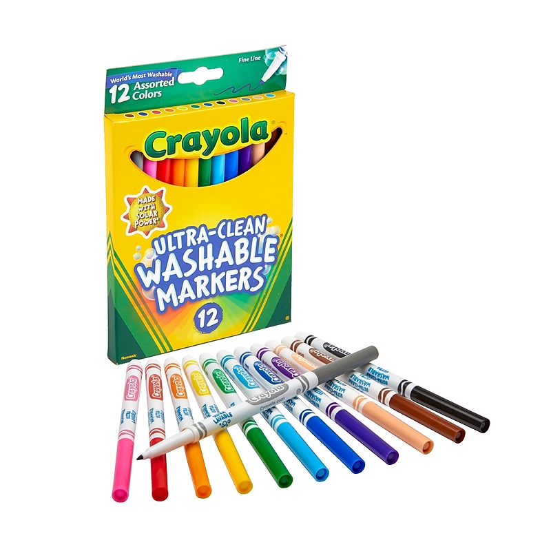 Crayola Ultra-Clean Washable Markers, Fine, Assorted Colors, 12/Box (58-7813) image 1