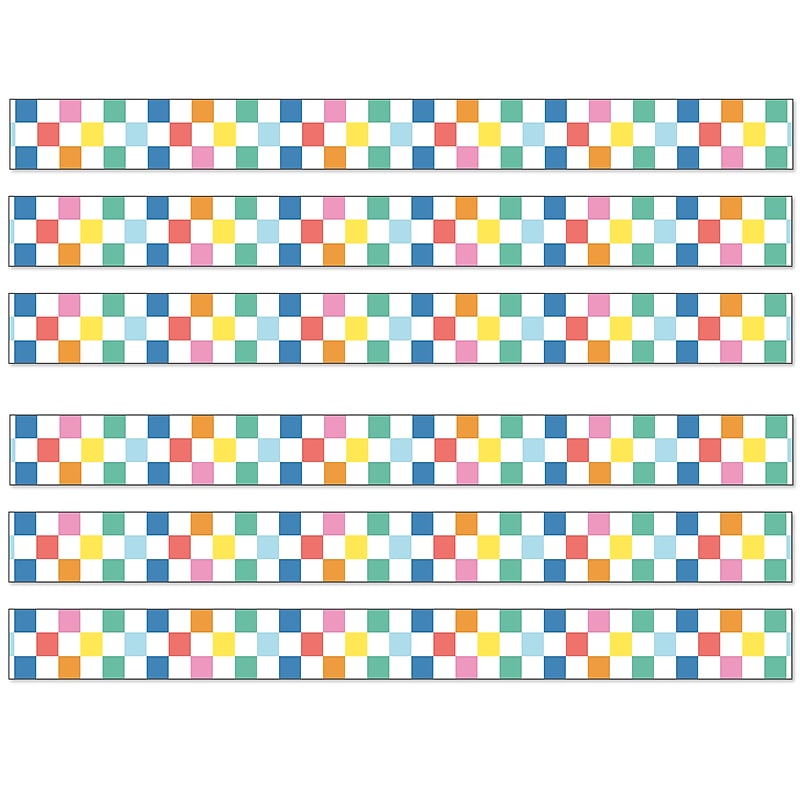 Carson-Dellosa We Stick Together Straight Bulletin Board Borders, 3" x 3', Checkered Rainbow, 6/Bundle (CD-108521-6) image 1