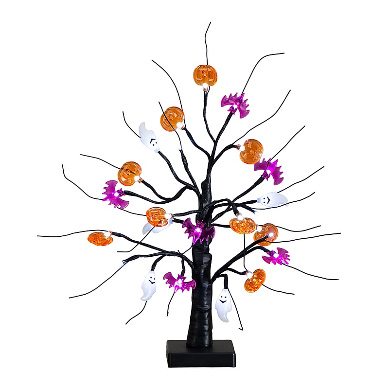 Nearly Natural Pre-Lit Artificial Halloween Ghost, Bats & Pumpkins LED Ornament Tree, 18" (T5368) image 1