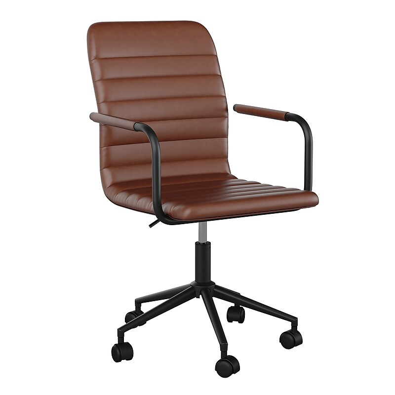 Martha Stewart Taytum Faux Leather Swivel Office Chair, Saddle Brown/Oil Rubbed Bronze (CH142370BRBK) image 1