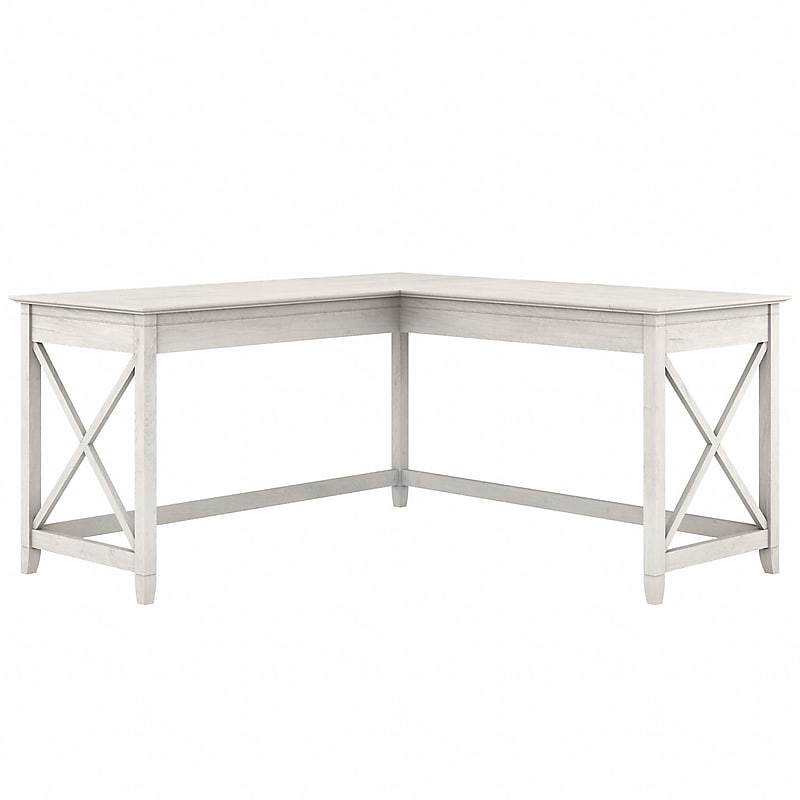 Bush Furniture Key West 60"W L Shaped Desk, Linen White Oak (KWD160LW-03) image 1