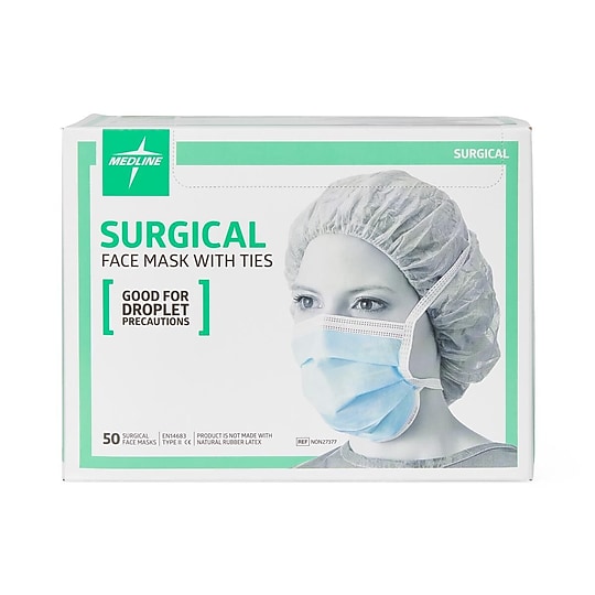 Medline Disposable Surgical Face Masks with Ties, One Size, Blue, 50/Box (NON27377Z)~#|#~FC82A251-9DA8-4C78-80C2C3229D41CDE4_sc7