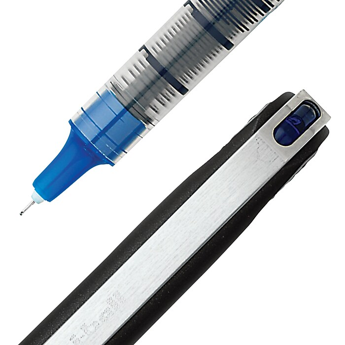 UNIBALL LOT DE 12 Stylos roller pointe métal moyenne encre liquide bleue-noire UNI BALL VISION
