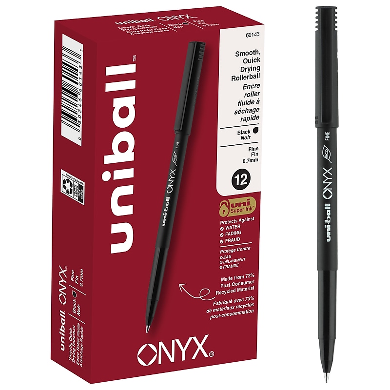 uni-ball Onyx Rollerball Pens, Fine Point, 0.7mm, Black Ink, Dozen (60143) image 1