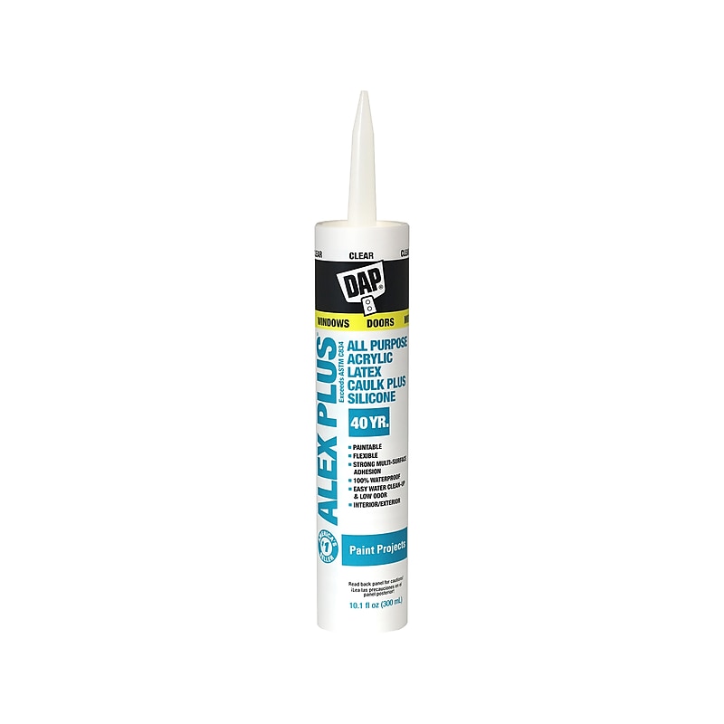Dap ALEX PLUS Acrylic Latex Caulk Plus Silicone, 10.1 Fl. Oz., Clear, 12/Carton (7079818156) image 1