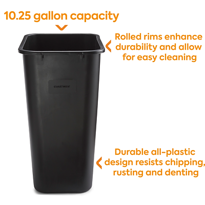 Coastwide Professional Indoor Trash Can Without Lid, Black Soft Molded Plastic, 10.25 Gallon Sansujyuku sansujyuku.com