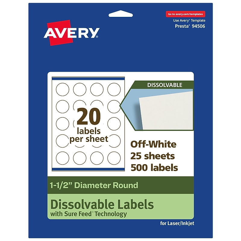 Avery Dissolvable Circle Multipurpose Labels, 1.5" Dia., Off-white, 500/Pack (94506) image 1
