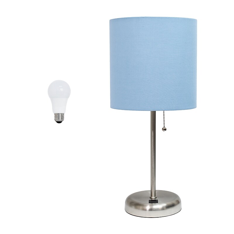 Creekwood Home Oslo 19.5" LED Table Lamp with USB Port, Brushed Steel/Blue Shade (CWT-2012-BL-LB) image 1