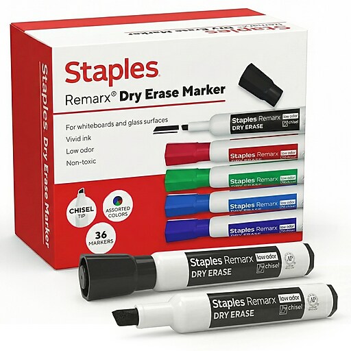 Staples Remarx Dry Erase Marker, Chisel Tip, Assorted, 36/Pack