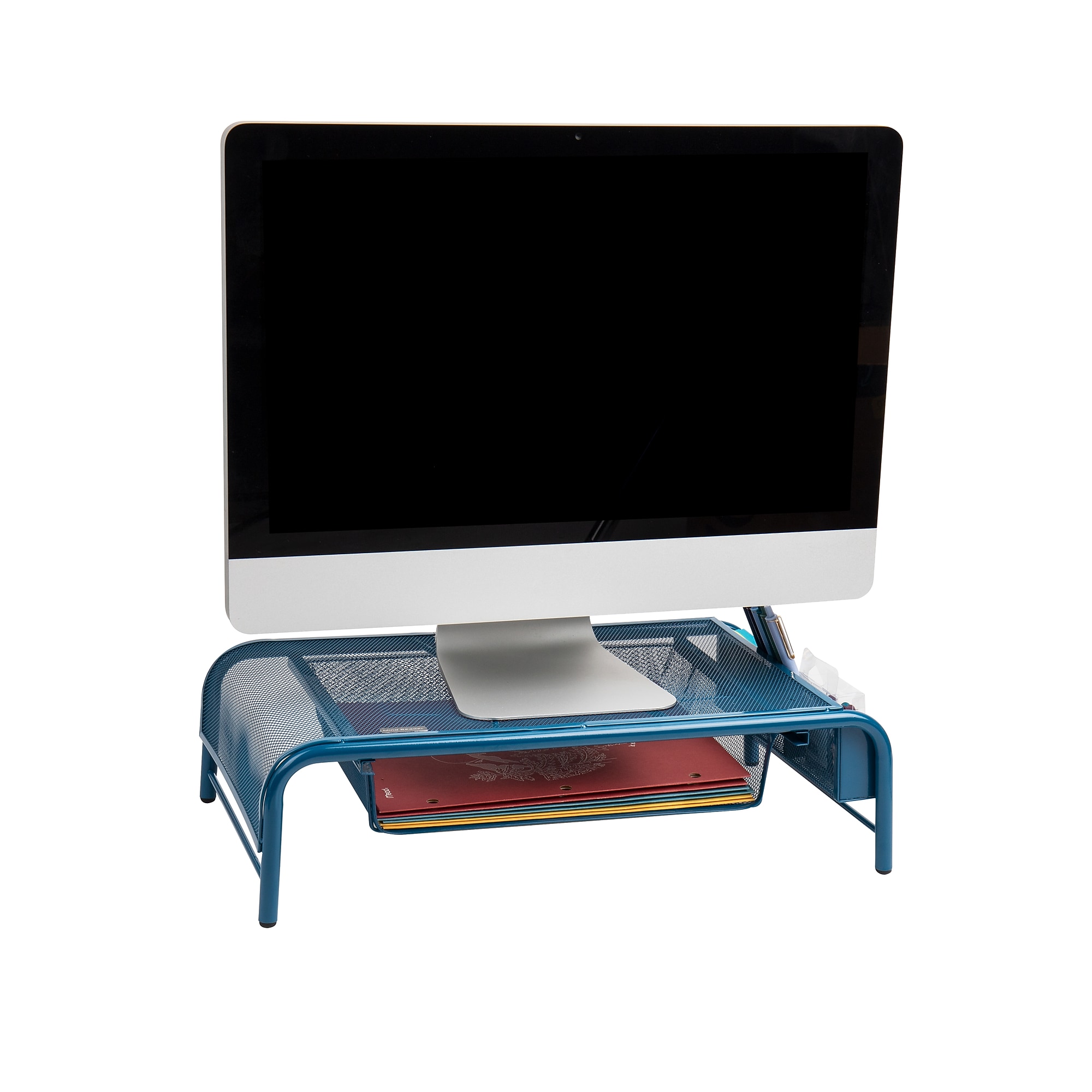 Mind Reader Monitor Stand with Paper Tray, Metal, Turquoise (MESHMONSTA-TUR) Simolary simolary.com
