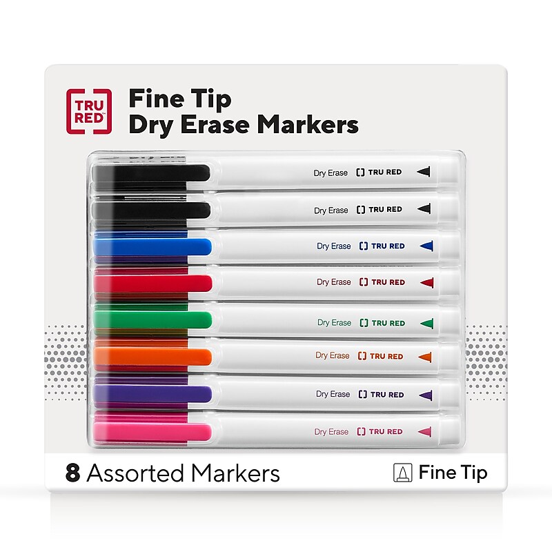 TRU RED™ Pen Dry Erase Markers, Fine Tip, Assorted, 8/Pack (TR61443/TR56881) image 1