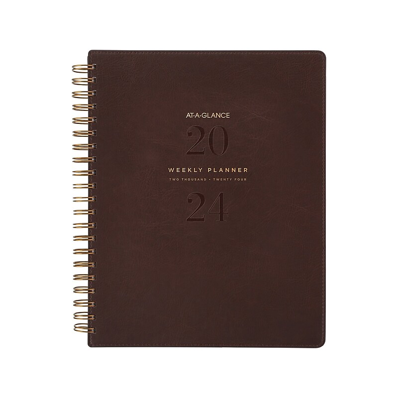 2024 AT-A-GLANCE Signature Collection 8.5" x 11" Weekly & Monthly Planner, Faux Leather Cover, Distressed Brown (YP905-09-24) image 1