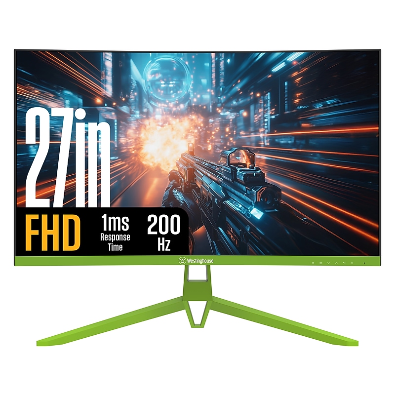 Westinghouse RX6250 27" Curved FHD 200Hz LED AMD FreeSync Gaming Monitor, Built in Speakers, Green (WC27RX6250G) image 1