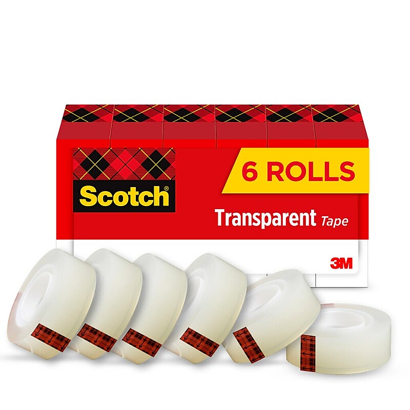 Scotch Transparent Clear Tape Refill, 0.75" x 36 yds., 1" Core, Clear, 6 Rolls/Pack (MMM6006PK) image 1