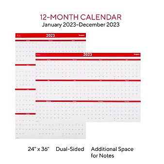 2023 Staples 36" x 24" Wall Calendar, Red (ST53903-23)