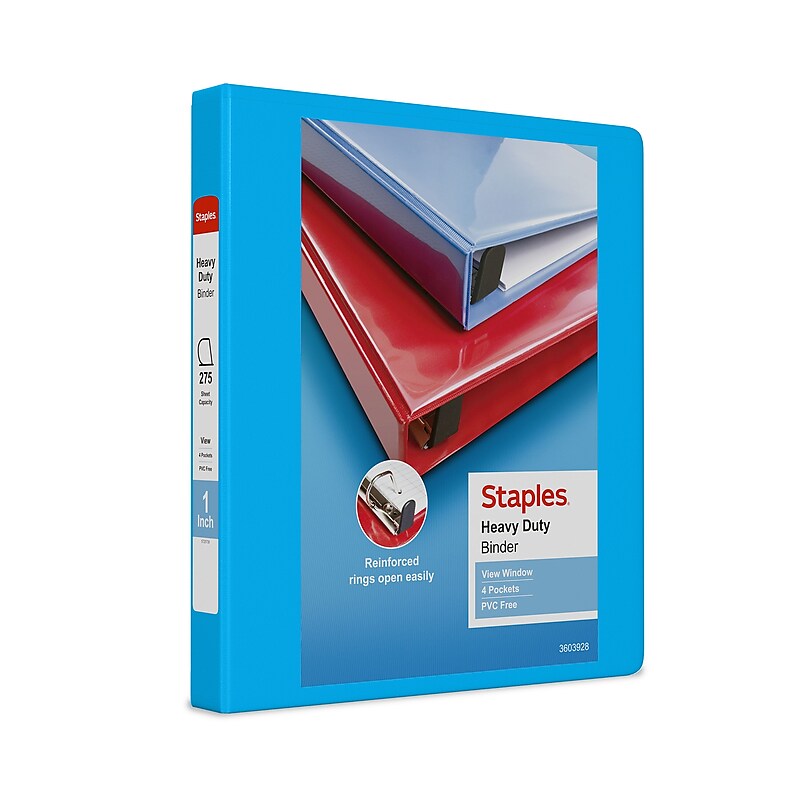 Staples Heavy Duty 1" 3-Ring View Binder, D-Ring, Light Blue (ST56285-CC) image 1