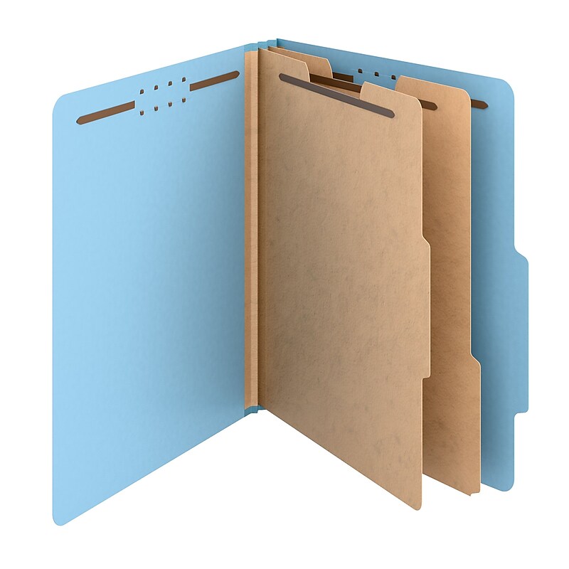 Staples Heavy Duty Pressboard Classification Folder, 2-Dividers, 2" Expansion, Letter Size, Light Blue, 10/Pack (ST62741) image 1