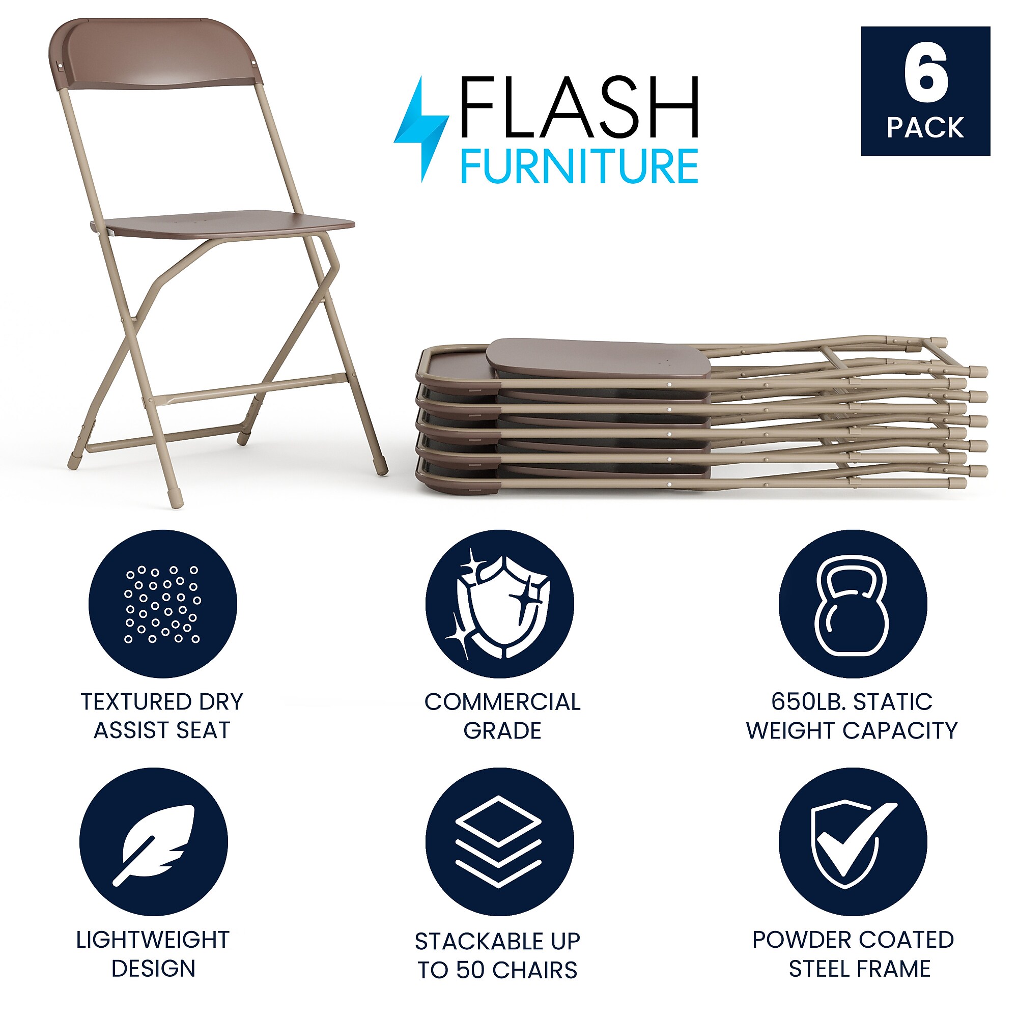 Flash Furniture HERCULES Plastic Folding Chair, Brown, 6/Pack (6LEL3BRN) Sansujyuku sansujyuku.com