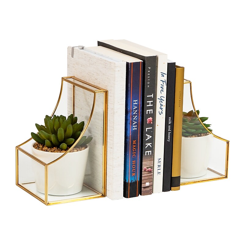 Mind Reader Metal Terrarium Bookends, 6.25", Gold (GLBOOK2-GLD) image 1