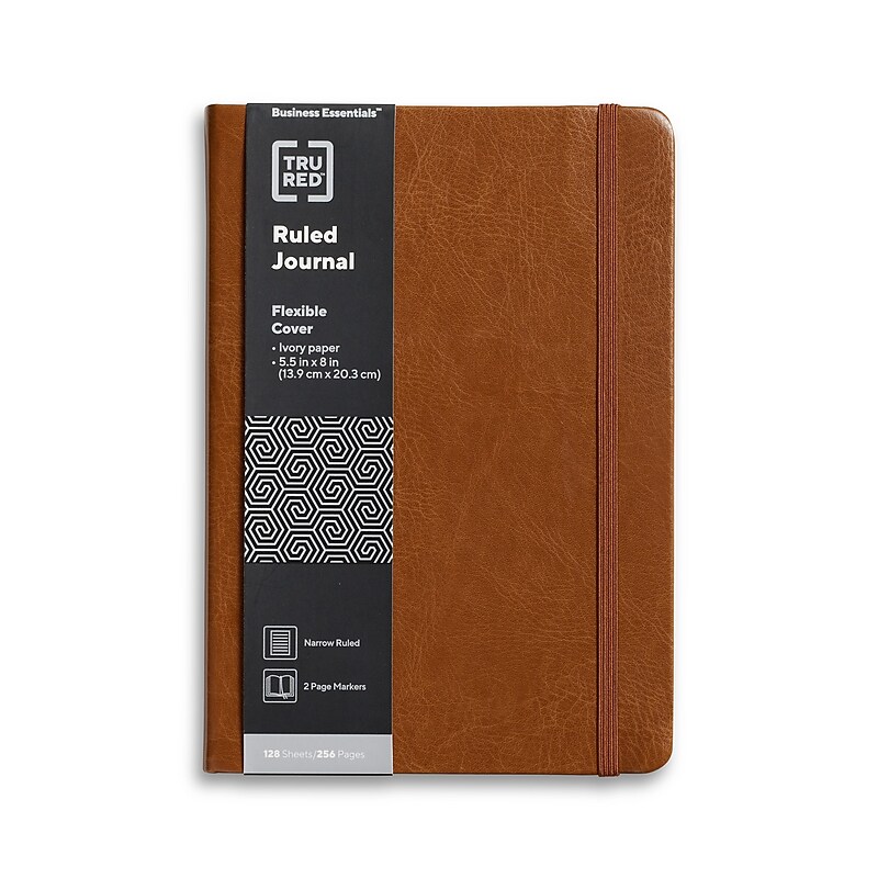 TRU RED™ 5.5” x 8” Medium Flexible Cover Narrow Ruled Journal, Cognac (TR61952) image 1