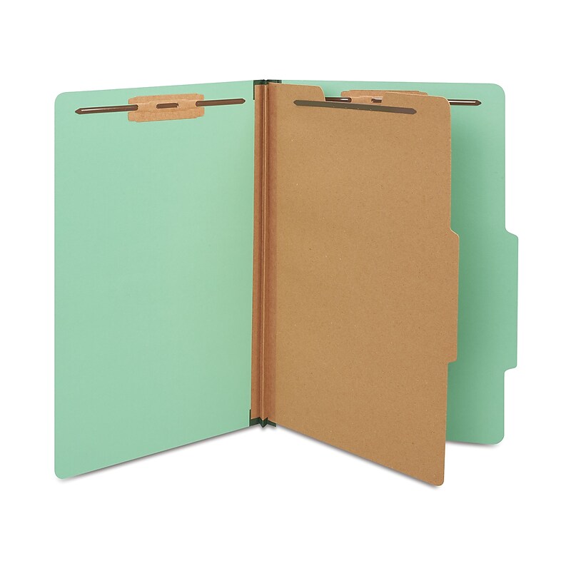 Staples 60% Recycled Pressboard Classification Folder, 1-Divider, 1.75" Expansion, Legal Size, Light Green, 20/Box image 1