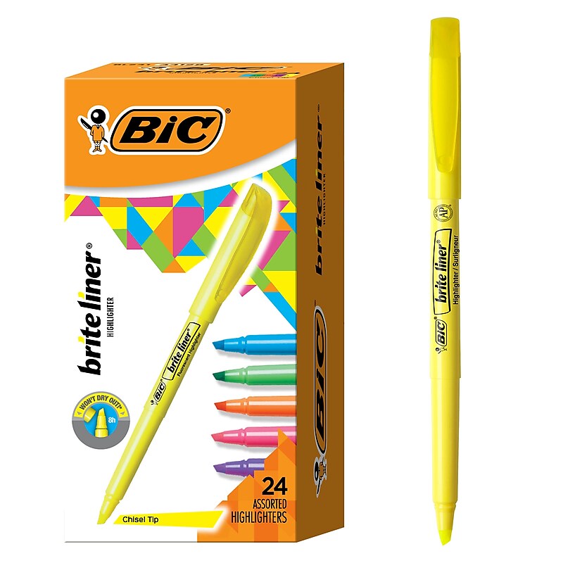 BIC Brite Liner Stick Highlighter, Chisel Tip, Assorted, 24/Pack (BL241AST) image 1