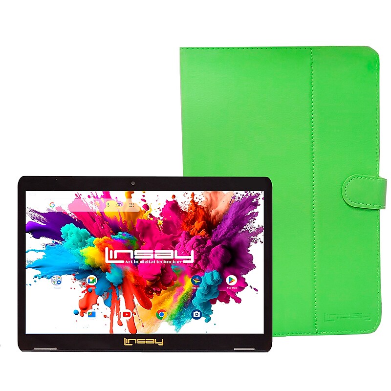 Linsay Octa Core 10.1" Tablet, 4GB RAM, 128GB Storage, Android 13, Bundled with Green Leather Case and Stylus Pen image 1