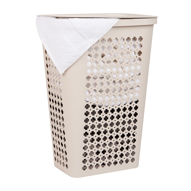 Mind Reader Slim Tapered Hamper with Lid, Plastic, Ivory (SWHAMP50-IVO) image 1