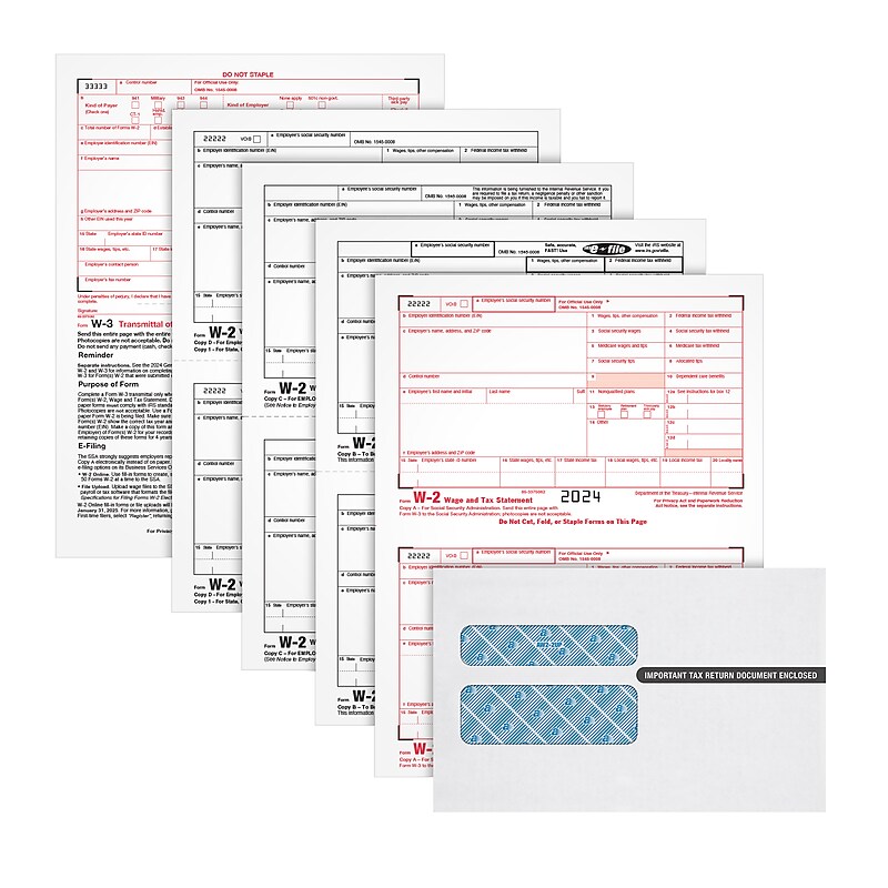 Adams 2024 W-2 4-Part Laser/Inkject Tax Forms with Envelopes and software, 50/pack (LW2425Q) image 1