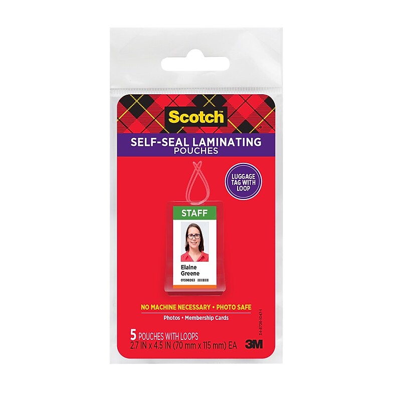 Scotch Self Sealing Laminating Pouches, Luggage Tag, 12.5 Mil, 5/Pack (LS853) image 1