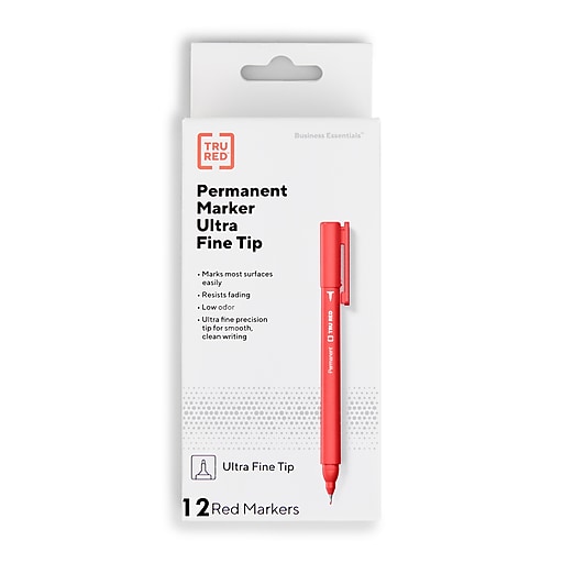 TRU RED™ Pen Permanent Markers, Ultra Fine Tip, Red, 12/Pack (TR54540)