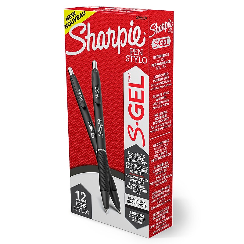 Sharpie S-Gel Retractable Gel Pens, Medium Point, 0.7mm, Black Ink, Dozen (2096159) image 1