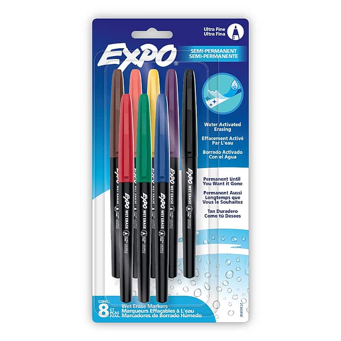 Expo Vis-a-Vis Wet Erase Markers, Ultra Fine Tip, Assorted, 8/Pack