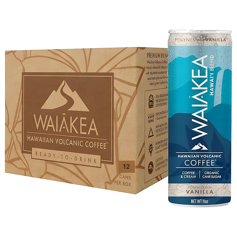 Waiakea Hawaiian Volcanic Polynesian Vanilla Cold Brew Coffee, 11 oz., 12/Carton (857001) image 1
