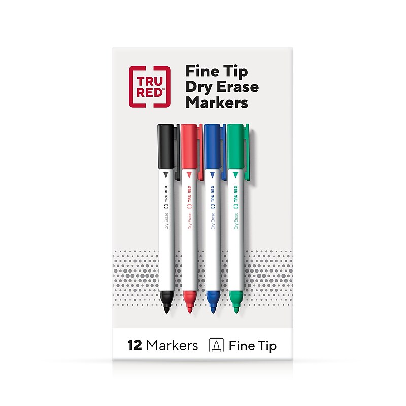 TRU RED™ Pen Dry Erase Markers, Fine Tip, Assorted, 12/pack (TR61455) image 1