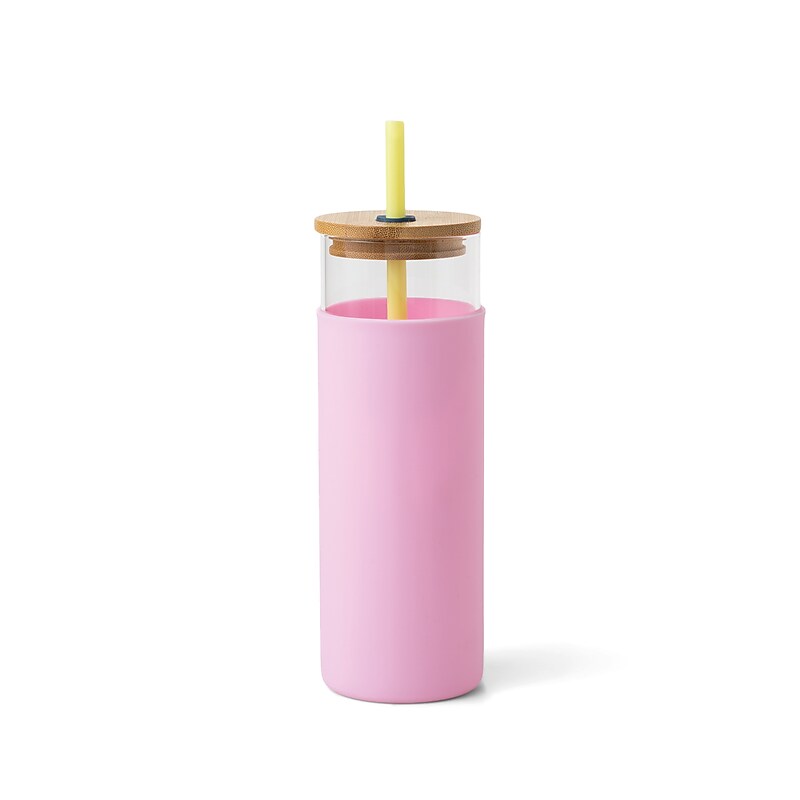 DesignWorks Ink Glass Tumbler, 22 oz., Citron/Pink (DTUM-1002) image 1