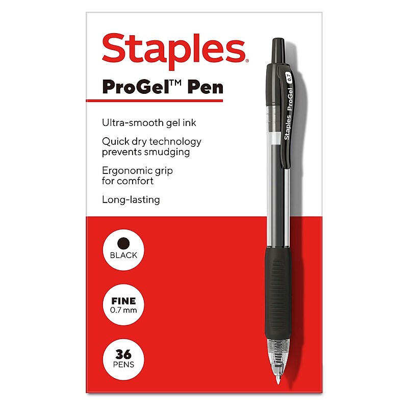 Staples ProGel™ Retractable Gel Pen, Fine Point, 0.7mm, Black Ink, 36/Pack (ST62097) image 1