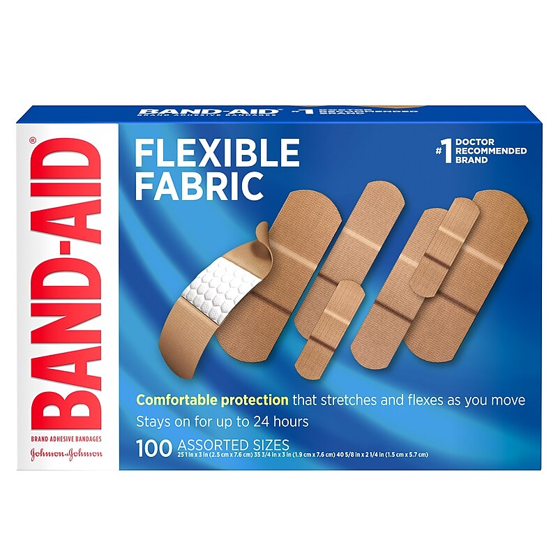 Band-Aid Brand Flexible Fabric Adhesive Bandages, Assorted Sizes, 100 Count (117178) image 1