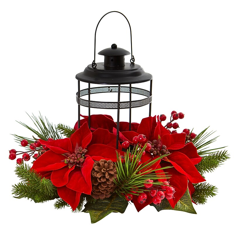 Nearly Natural Artificial Poinsettia Berry Pine Arrangement Candelabrum (4267) image 1