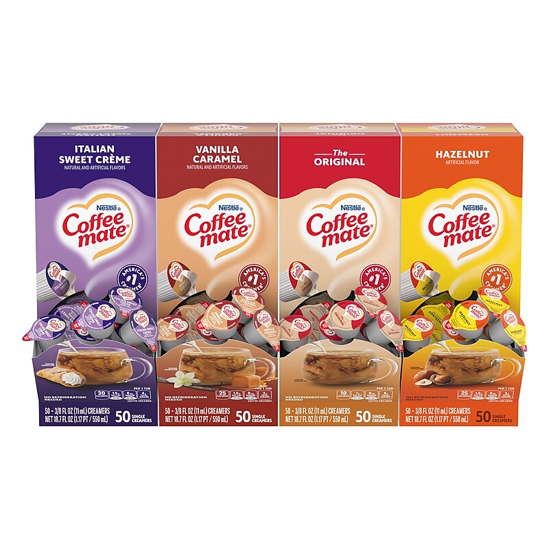 Coffee mate Liquid Creamer Singles Assorted Flavors Dairy Free Liquid Creamer, 0.375 oz., 200/Carton (12614857) image 1