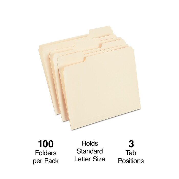 Staples 30% Recycled File Folders, 1/3-Cut Tab, Letter Size