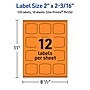 Avery Laser/Inkjet Multipurpose Square Labels, 2" x 2-3/16", Bright Orange, 120/Pack (94124)~#|#~FD68AAE4-E14F-46A8-8B508099C9BEDBBE_sc7