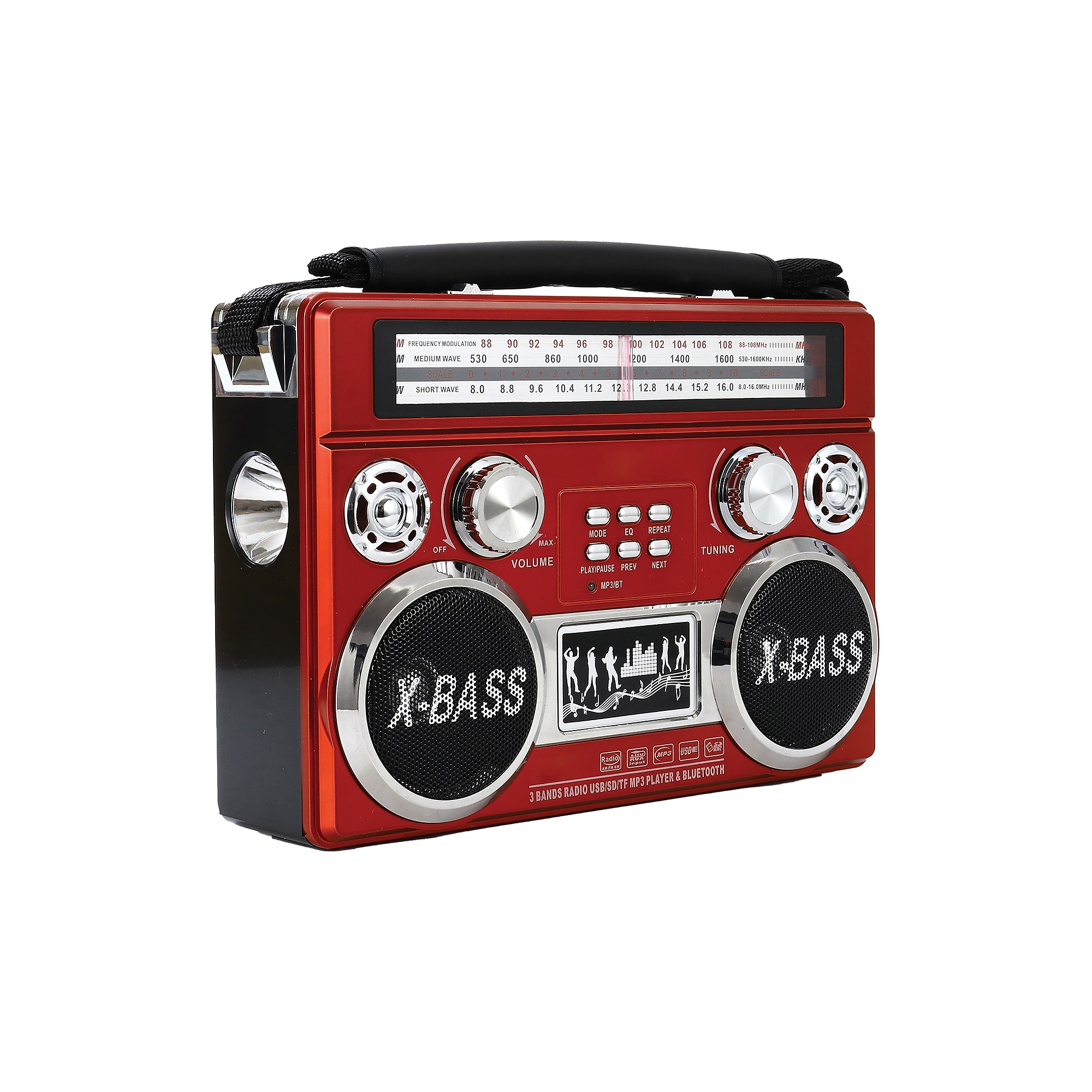 Supersonic Wireless Bluetooth Portable 3-Band Radio with Flashlight, Red (SSCSC1097BTRED) Sansujyuku sansujyuku.com