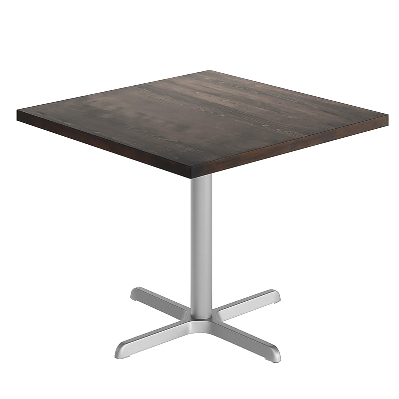Flash Furniture Bennett Square Shaped Wooden Commercial Indoor Table, 36" x 36", Dark Brown Top/Silver Base (GSFSQ36DBT3030S) image 1