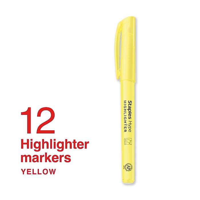 Staples Stick Highlighters, Chisel Tip, Yellow, 12 Pack – Hype