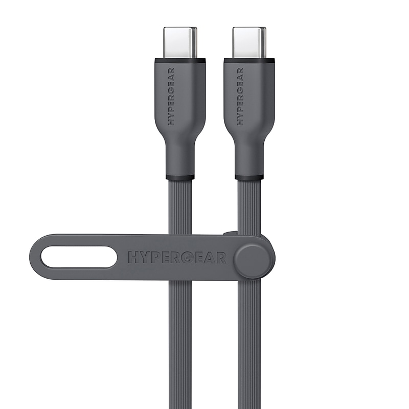 HyperGear Flexi Pro USB-C to USB-C Soft-Touch Silicone Fast Charge and Sync Cable, 10 ft., Gray (15994) image 1