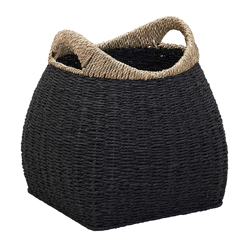Household Essentials Woven Storage Wicker Basket with Handles, Black (ML-7214) image 1